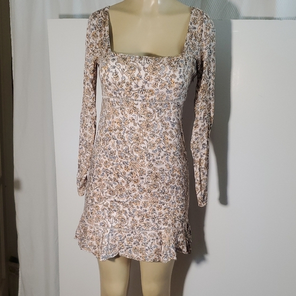 Free People Boheme Floral Print Open Back Long Sleeve Mini Dress 4 - Picture 2 of 14